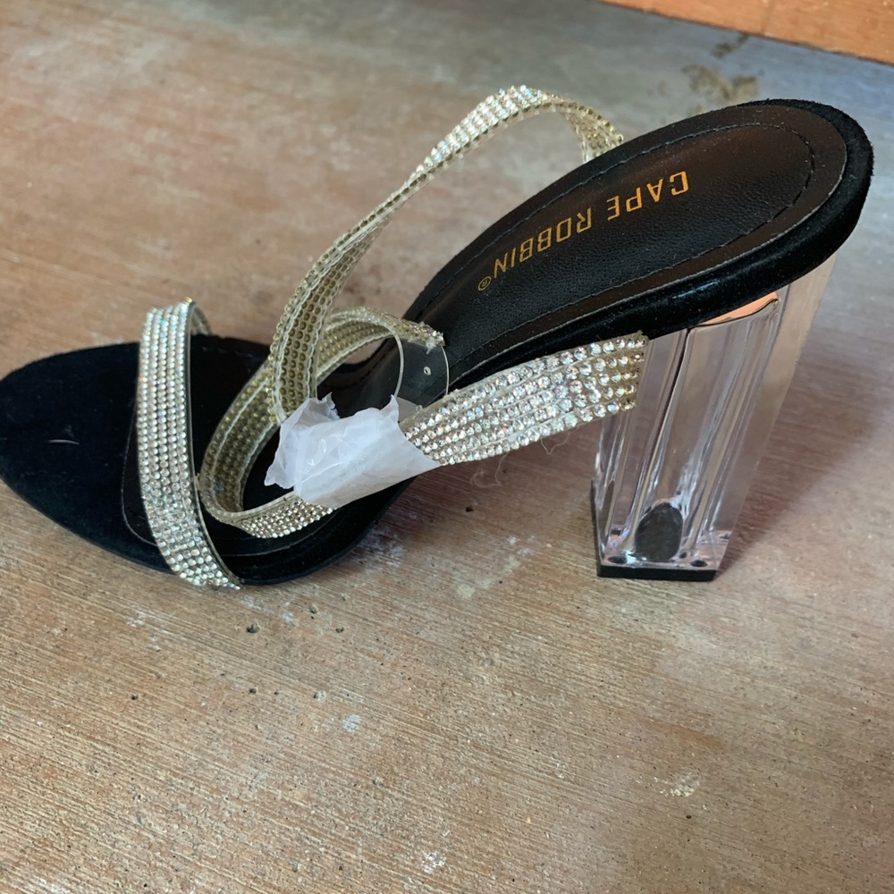 Open toe rhinestone heels